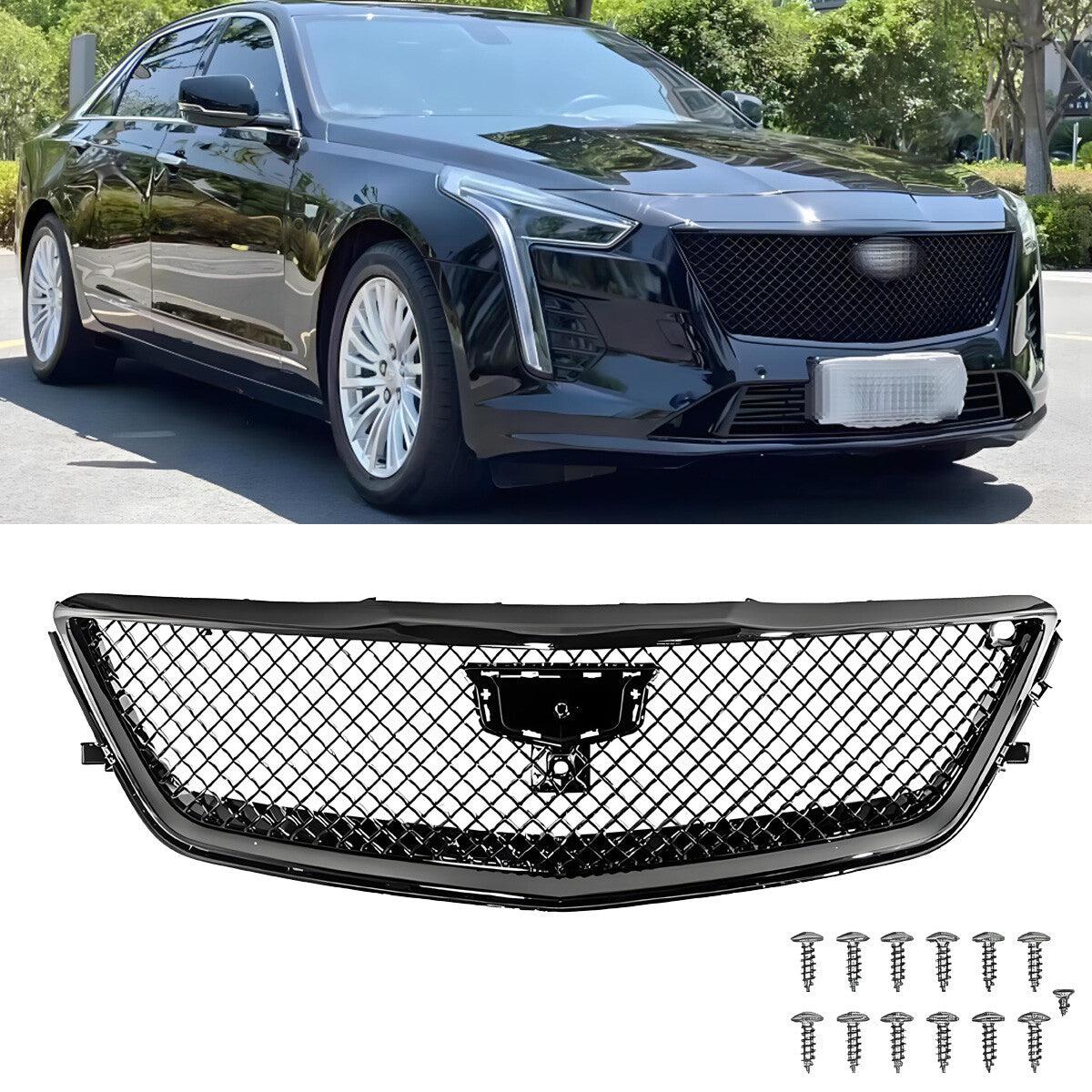 Front Bumper Grille Cover For 2016-2018 for Cadillac CT6 Blackwing Style GLOSS BLACK