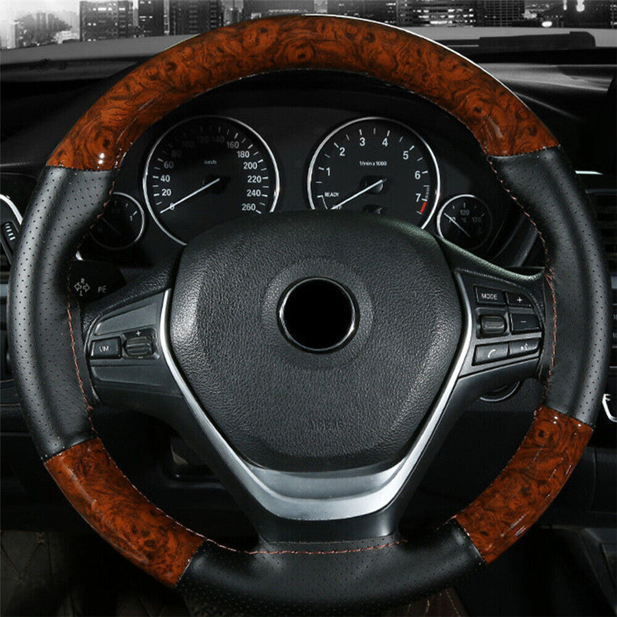 Car Steering Wheel Cover Non-slip Booster Protection Accessories Wood Leather