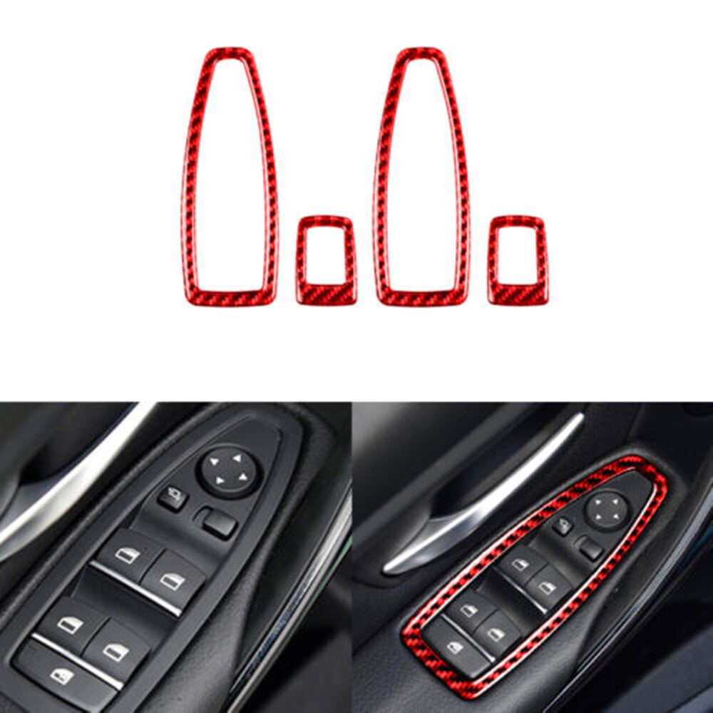 Red carbon fiber window switch trim for BMW 3 Series F30 2013-2019