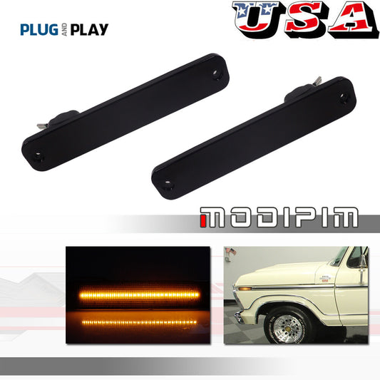 L+R Smoked Lens LED Amber Front Marker Lights for 73-79 for Ford F-Series Trucks