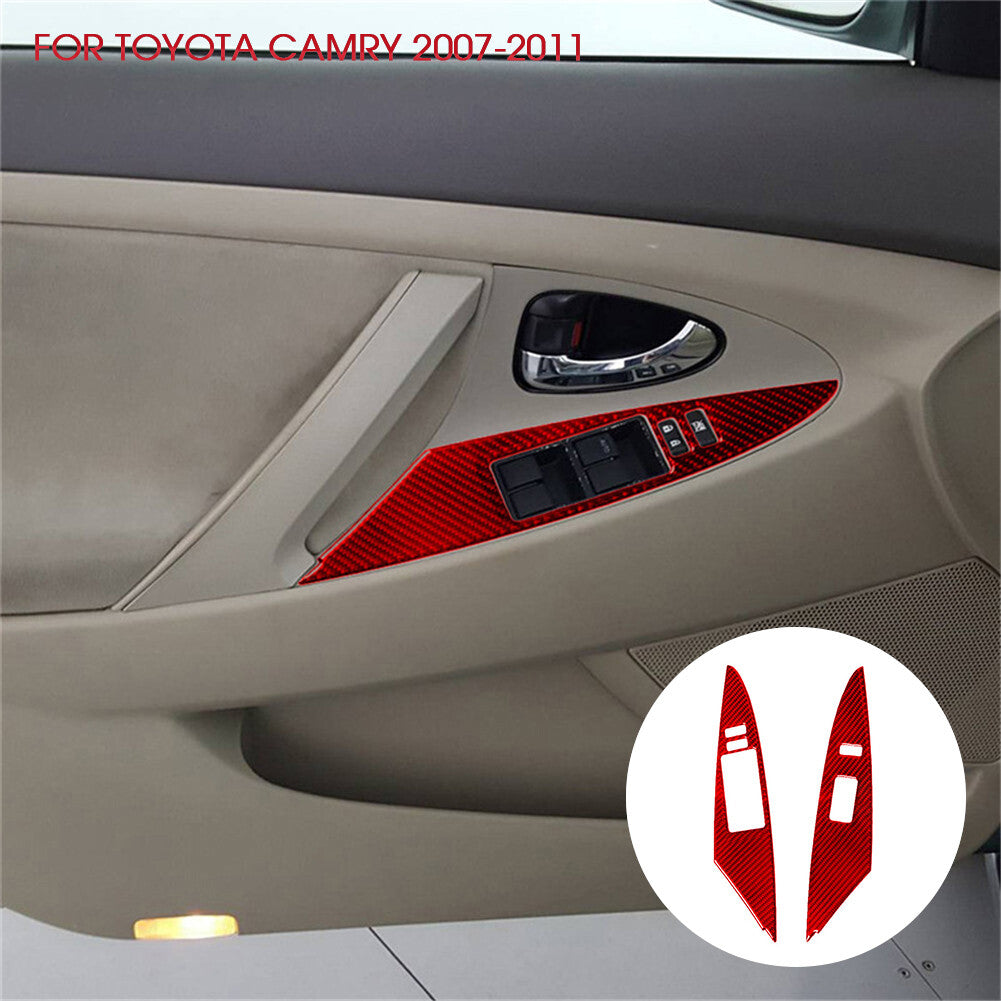 Red Carbon Fiber Front Door Window Lift Panel Cover for Toyota for Camry 2007-2011