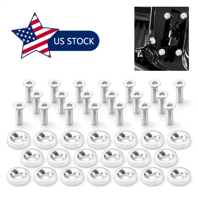 20pcs Silver Aluminum Fender Bumper Washer M6 Bolts Engine Bay Dress Up Kit