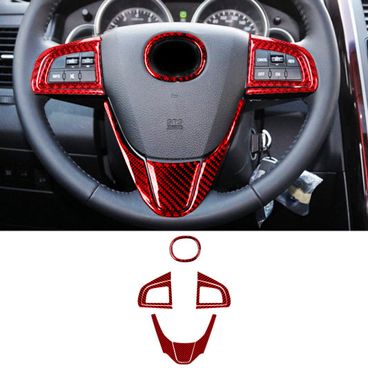 7x Red Carbon Fiber Interior Steering Wheel Cover Trim for Mazda CX-9 2010-2015