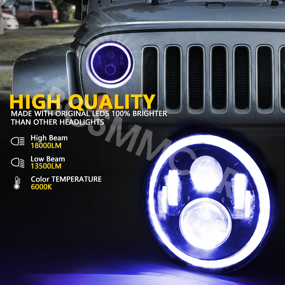 Fit for Jeep for Wrangler TJ 2 Door 1997-2006 7inch LED Headlamp Halo Angel Eye