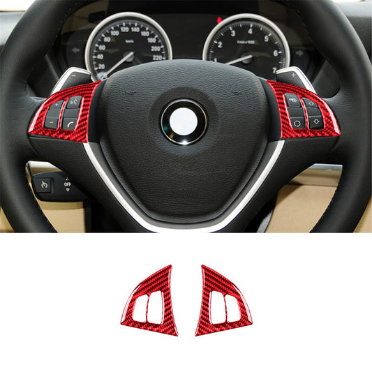 Red Carbon Fiber Steering Wheel Frame Cover Trim for BMW X5 E70 X6 E71 2008-2013