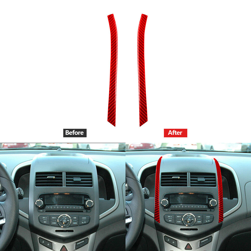 Red Carbon Fiber Center Console Side Strips Cover Trim for Chevrolet Sonic 12-16