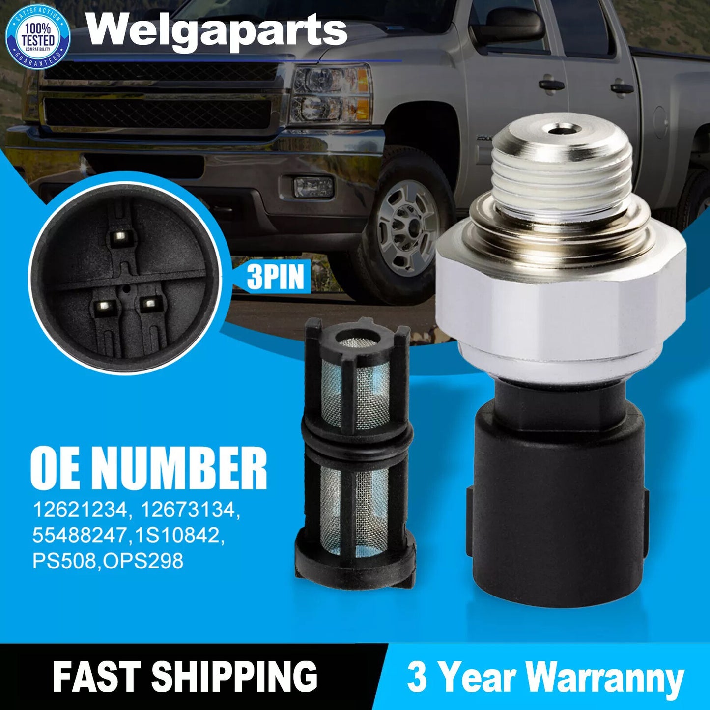Oil Pressure Sensor With Filter for Chevrolet Silverado 2009-17 917-143 12673134