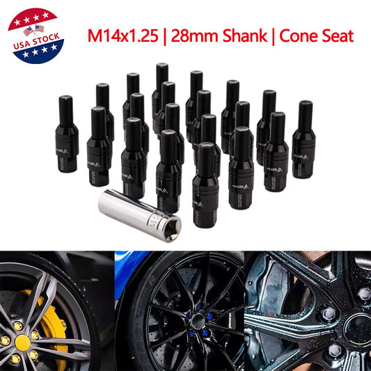 20x Black M14x1.25 Wheel Bolts 28mm Shank Tapered for Seat Forged Stud Set for BMW