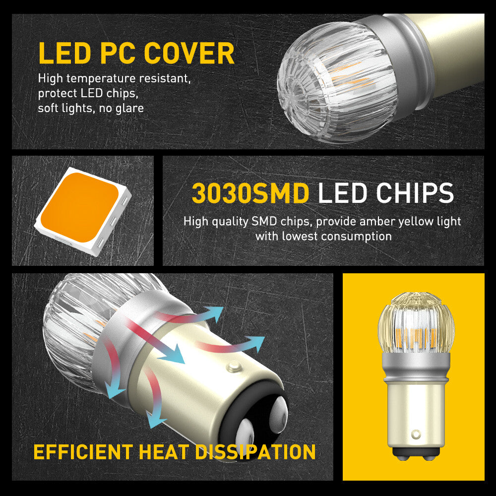 AUXITO 2x 1157 7528 LED turn signal flashing side sign bulbs, bright amber color