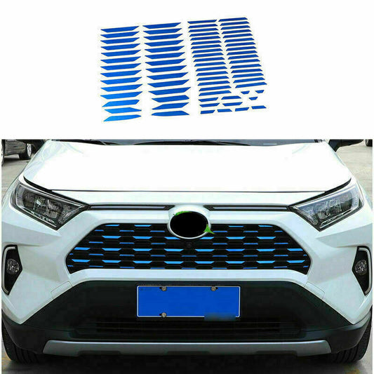 Blue Car Front Bumper Mesh Grille Grill Decor Stickers for Toyota RAV4 2019-2024