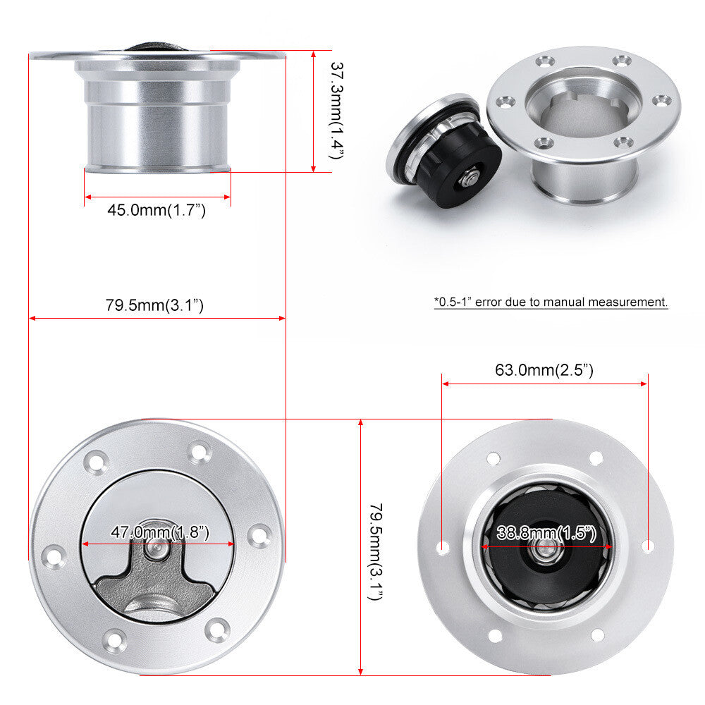 Billet Aluminum Aircraft Style Fuel Cell Gas Cap With 6 Hole Anodized ID. 64MM