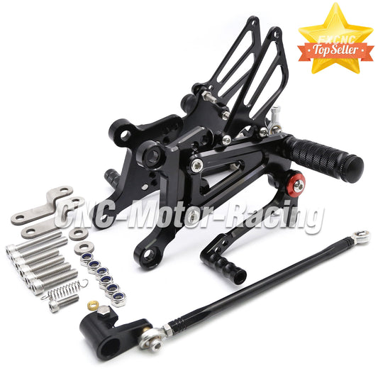 Adjustable black CNC gear footrest set for RS125 2T 2001 - 2013