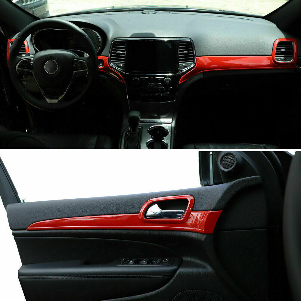 7Pcs Red Dashboard+Door Handle Panel Trim Kit for Jeep Grand Cherokee 2011-2021