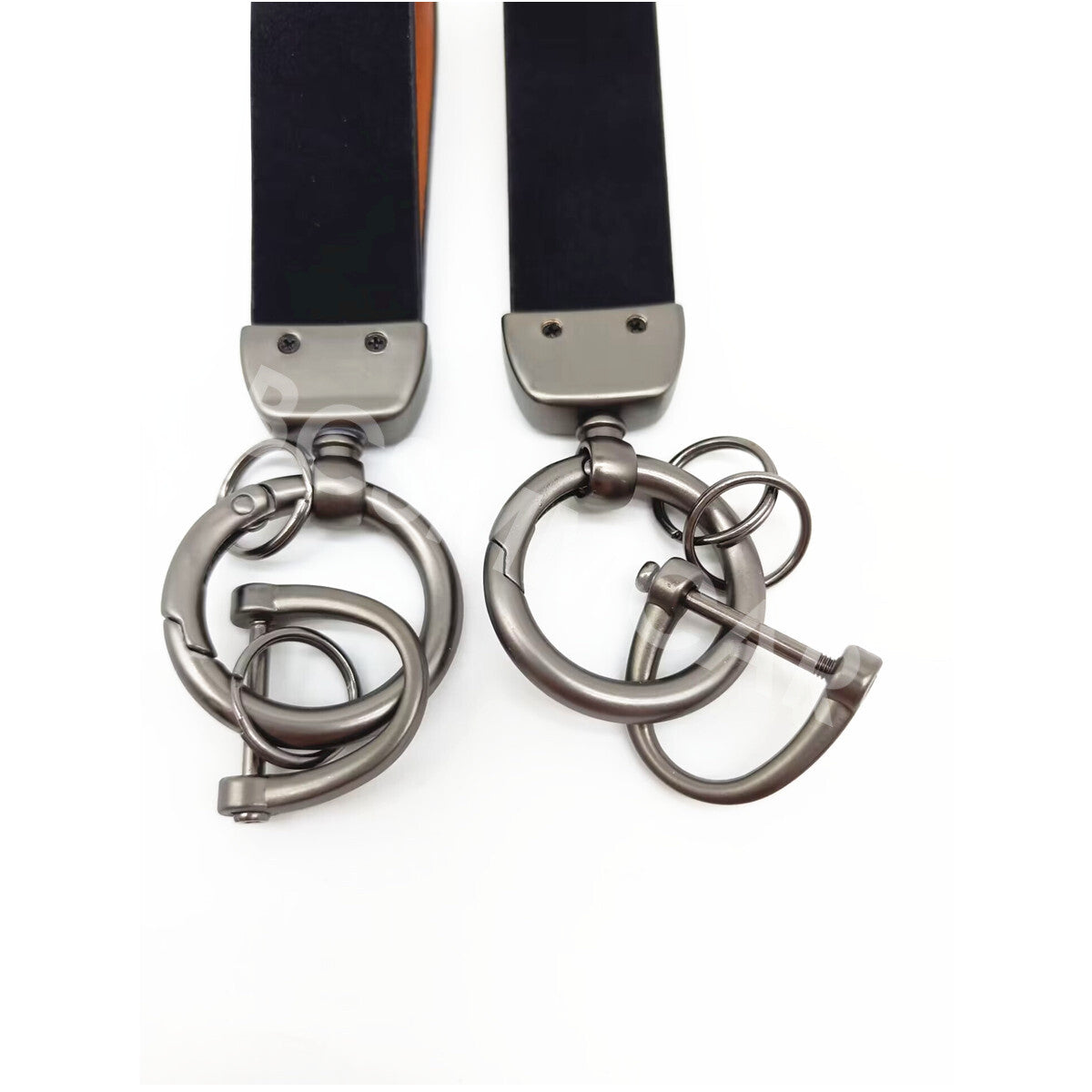 2x Black Alloy Faux Leather Strap Keyring Keychain Car Key Chain Ring Key Fob