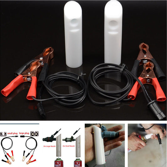 Fuel Injector Flush Nozzle Cleaner Adapter DIY Set Car Vehicle Battery Clip Tool