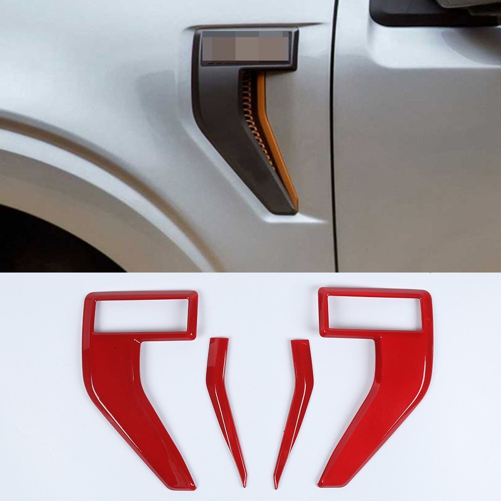 Kit for Ford F150 2021-2023 Side Fender Badge Emblem Air Vent Panel Trim ABS Red