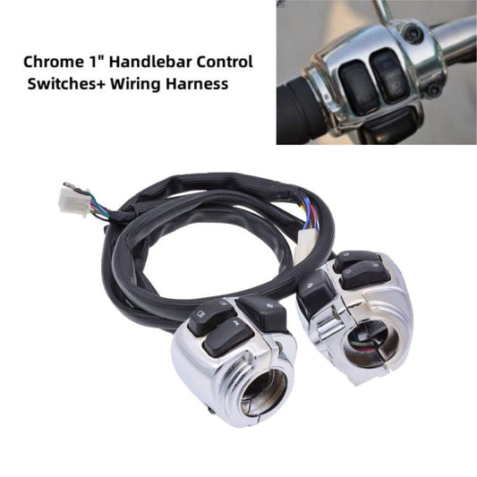 Chrome 1 Handlebar Control Switches+ Wiring Harness for Harley Sportster Dyna