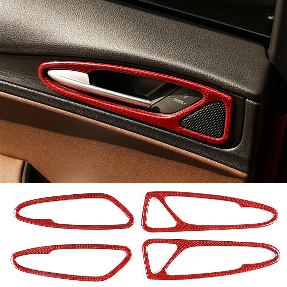 4¡ÁRed Carbon Fiber Door Handle Bowl Panel Cover for Alfa Romeo for Stelvio 2017-2020