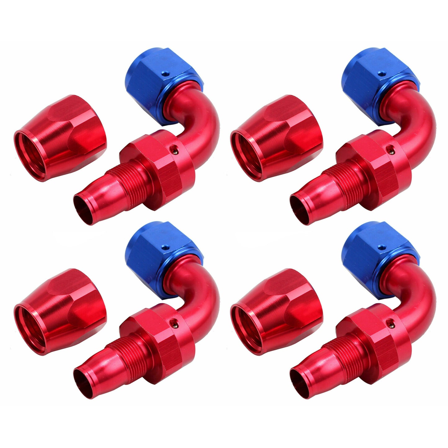 4 x Red + Blue AN6 90-degree Rotary Hose End Fittings for Fuel CPE Hose