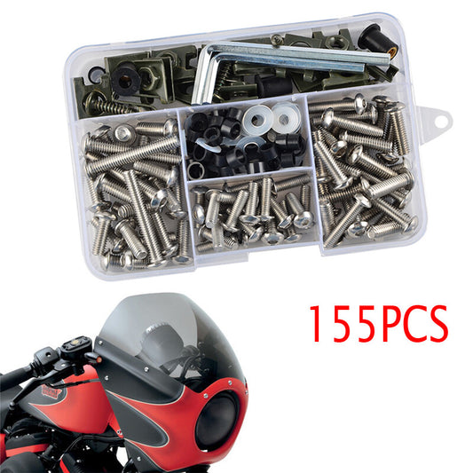Stainless steel motorcycle body straightener bolts and screws with pointed top speed clips, 155 pieces