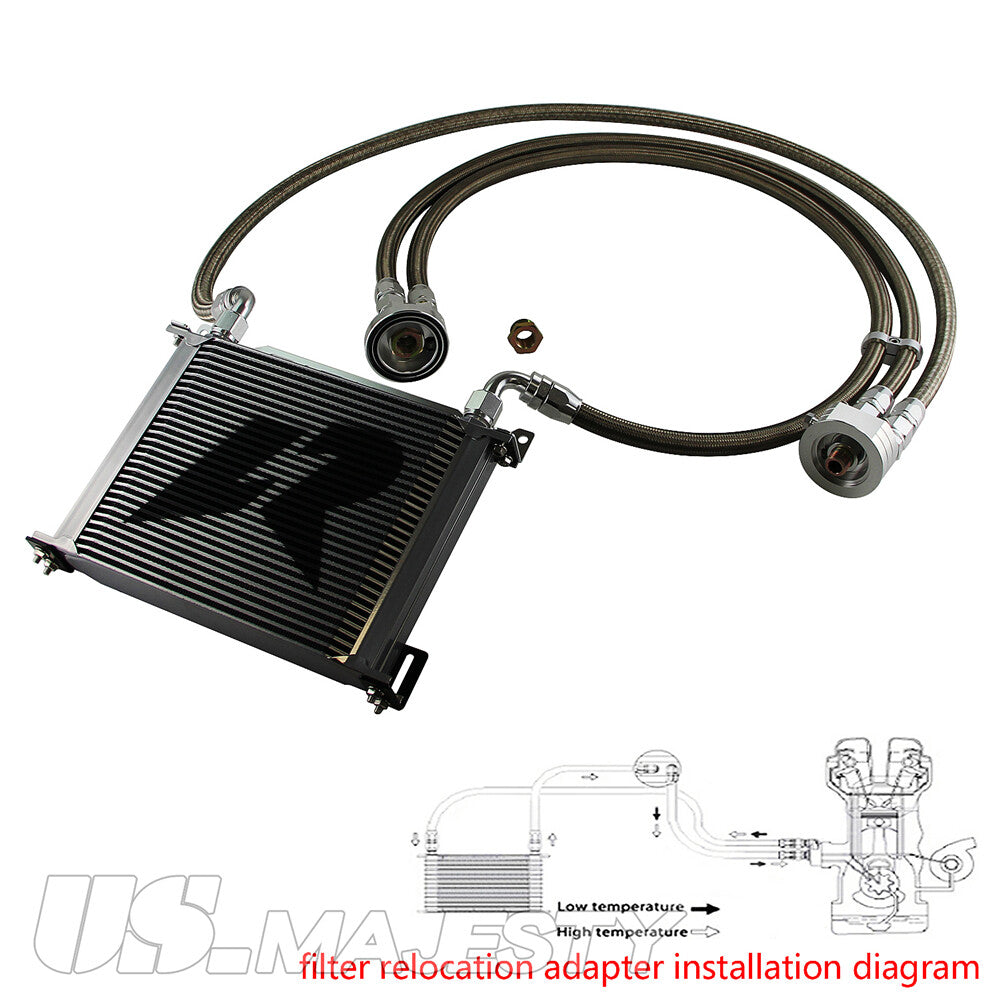 LR 30 Row AN10 Oil cooler w/Bracket+Filter Relocation Adapter Hose Kit Silver