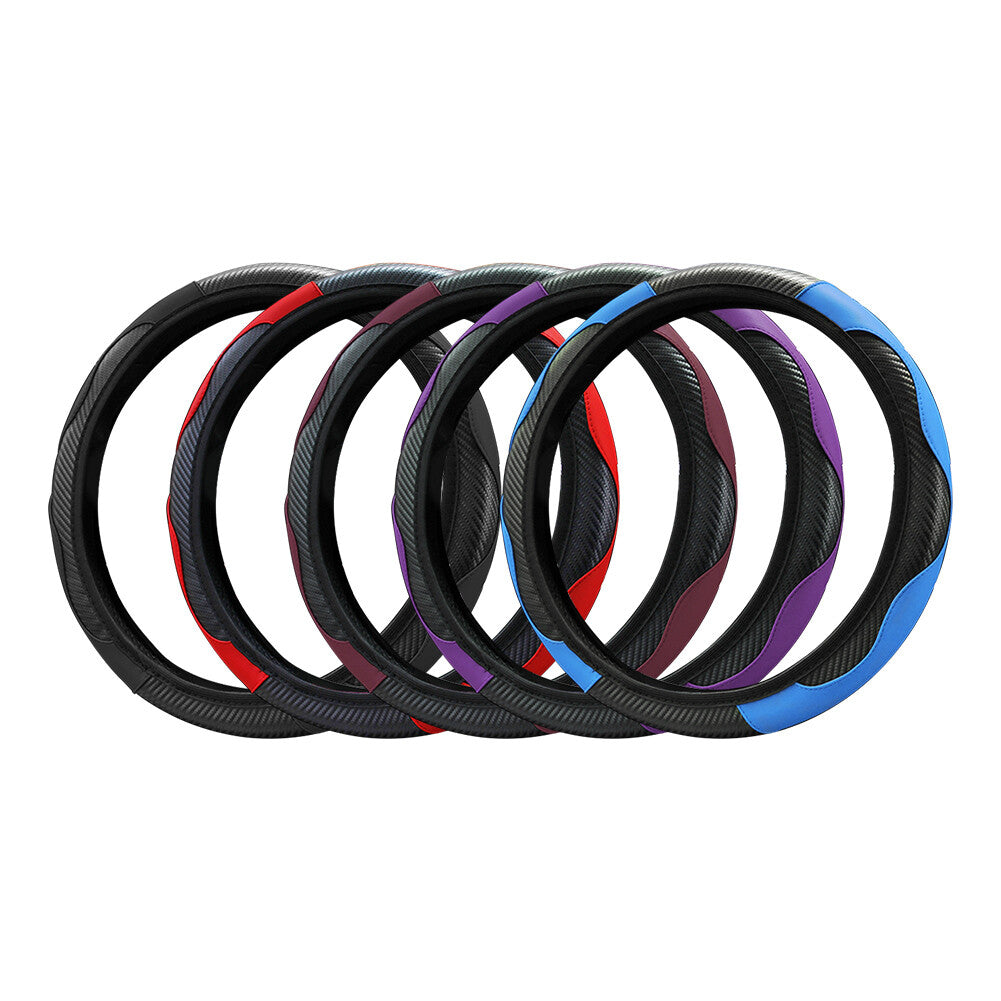 1x Black Purple Universal Microfiber Leather SUV Steering Wheel Cover 15