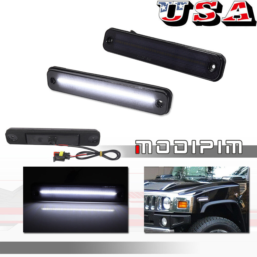 Two-pack of white LED side marker lights for front-facing smoke lenses, suitable for 2003-2009 for Hummer H2s.