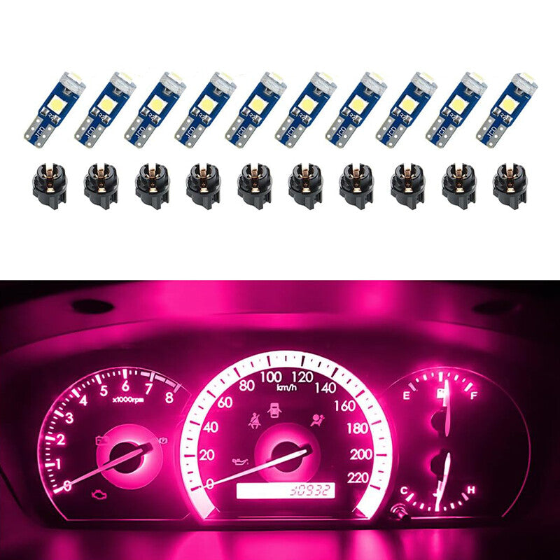 10Pcs T5 LED Lights Car Dashboard High Light Bulb 3030-3SMD Pink Violet Light