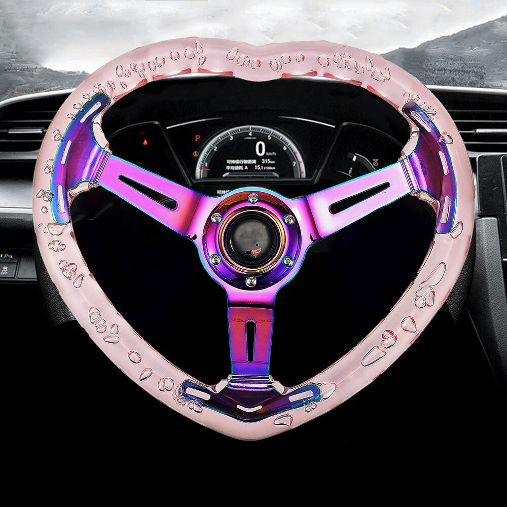 Universal Acrylic Car Steering Wheel Love Heart-Shape Design Steering Wheel Pink