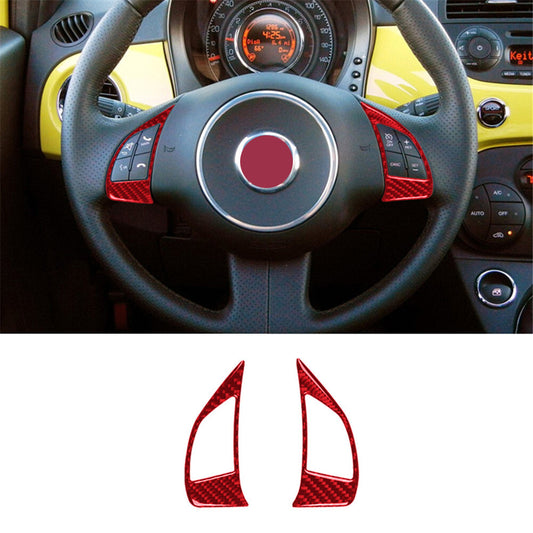 2x red carbon fiber interior steering wheel button trim for 2012-2015 for Fiat 500