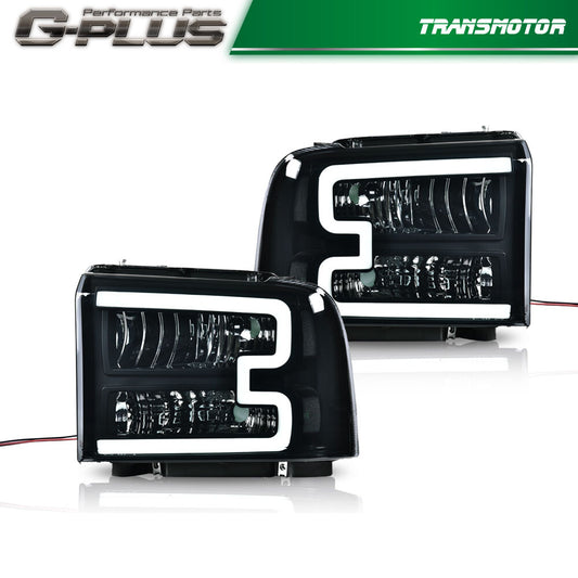 Suitable for 2005-2007 for Ford F250/F350 Super Mission Smoked Lens LED DRL Headlights (Pair)