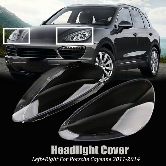 Pair of headlight lens covers with clear lenses LH + right grip for Porsche for Cayenne 2011-2014