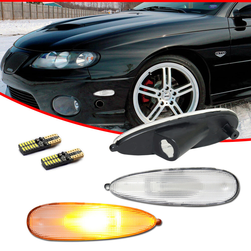 Two clear amber LED front marker lights for 2004, 2005, and 2006 for Pontiac GTO