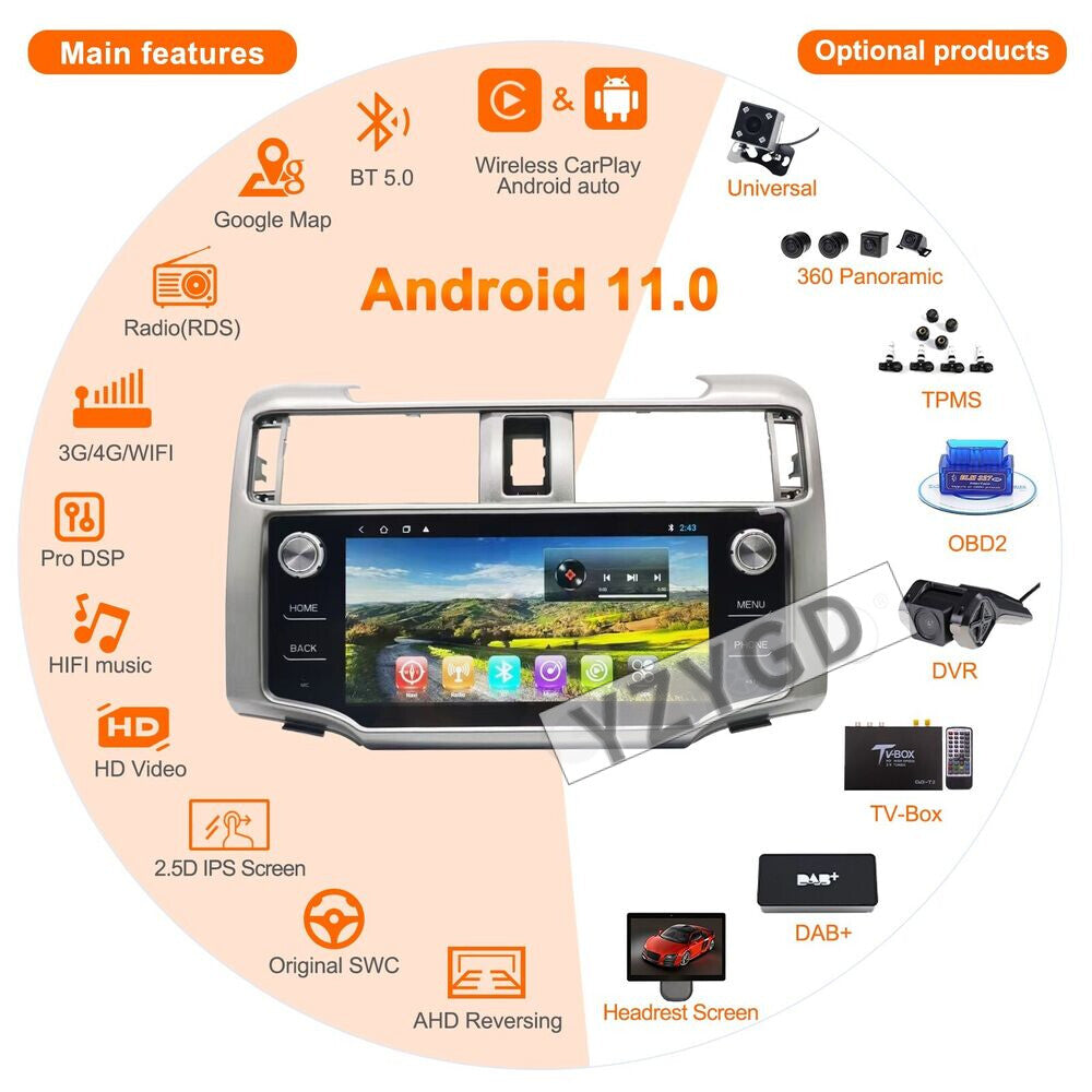 for Toyota for 4Runner 2009-2021 Android Carplay Car Radio Stereo GPS 128G Receiver