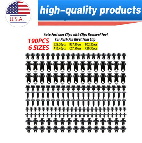 190 Fastener Plastic Fastener Rivet Car Push Pin Rivet Trim Clips Kit US