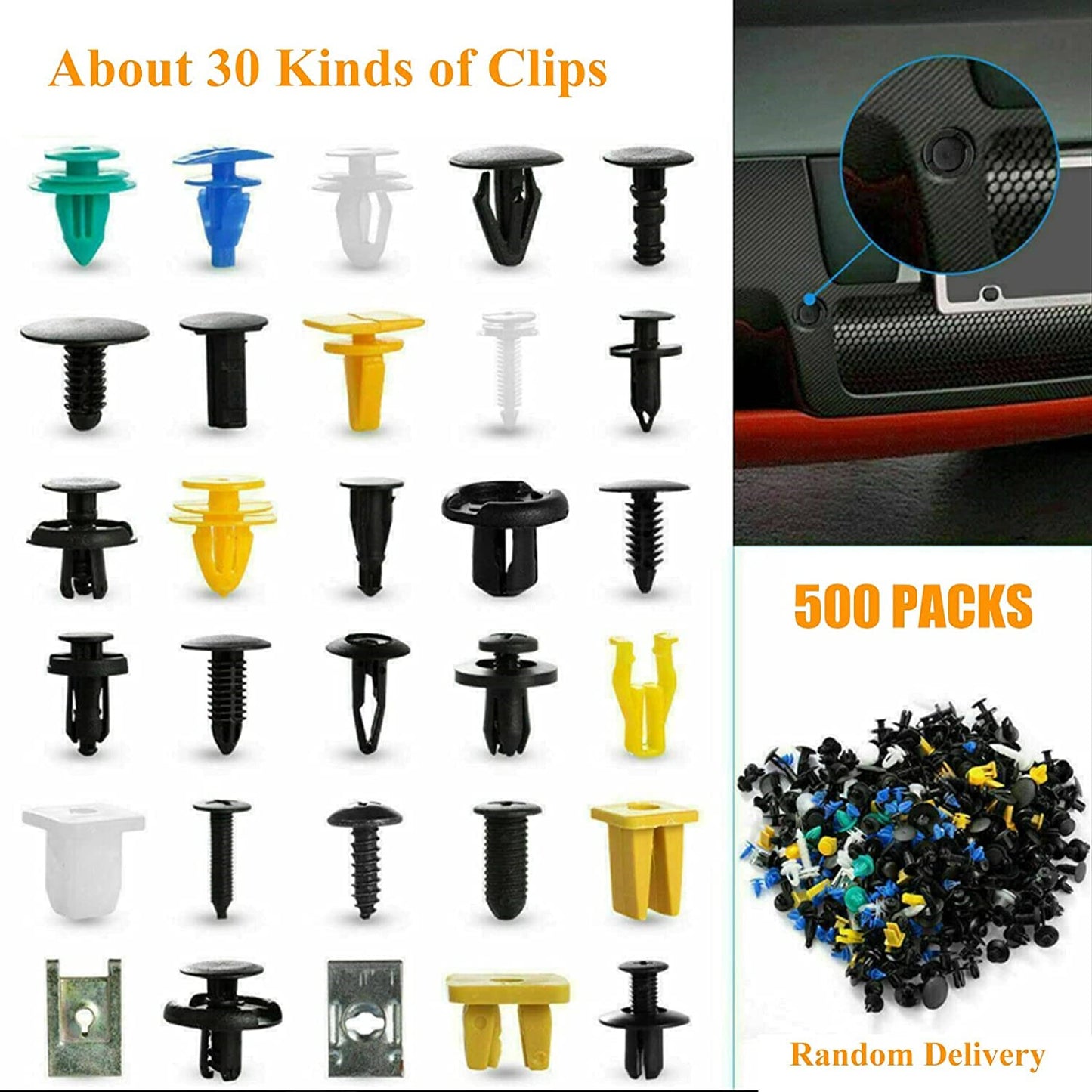 500-piece pack of mixed car fastener clips, car clips, plastic rivets, door panels