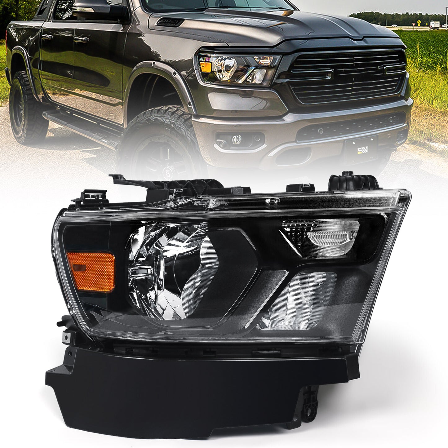 Suitable for 2019-2023 for Dodge for Ram 1500 Halogen Headlights with Black Bezels for Passenger Right Hand