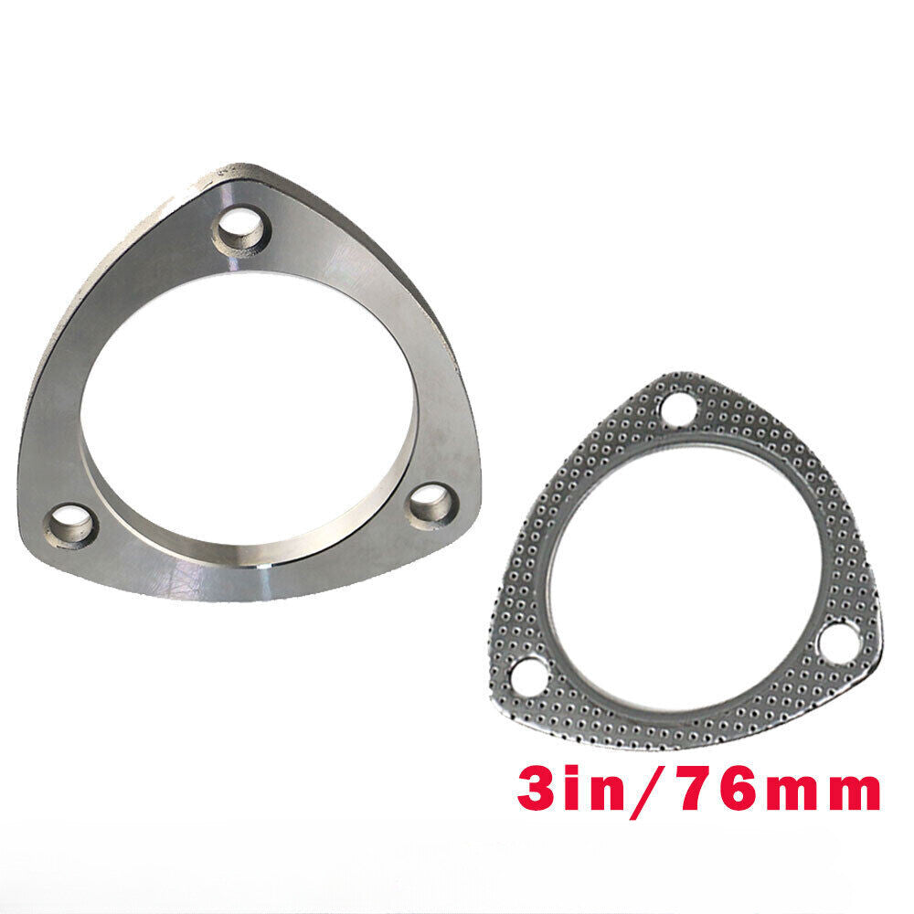 Set 3inch 3 Bolt Stainless Steel Header Catback Exhaust Downpipe Flange + Gasket