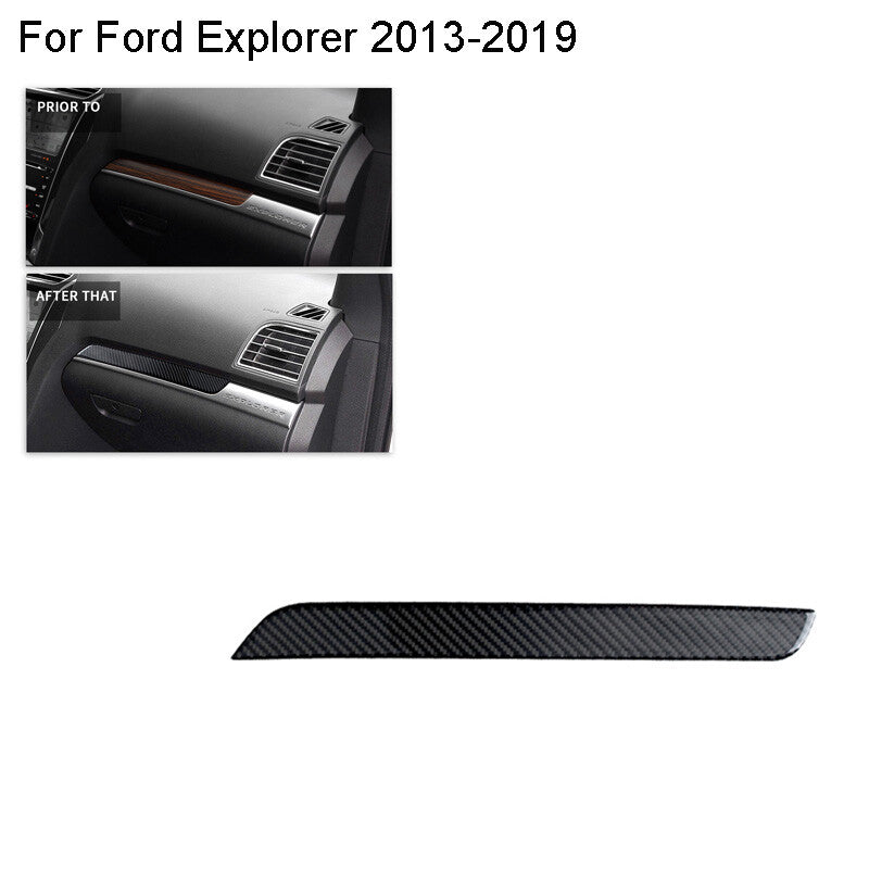 Black Carbon Fiber Storage Box Strip Cover Trim for Ford Explorer 2013-2019