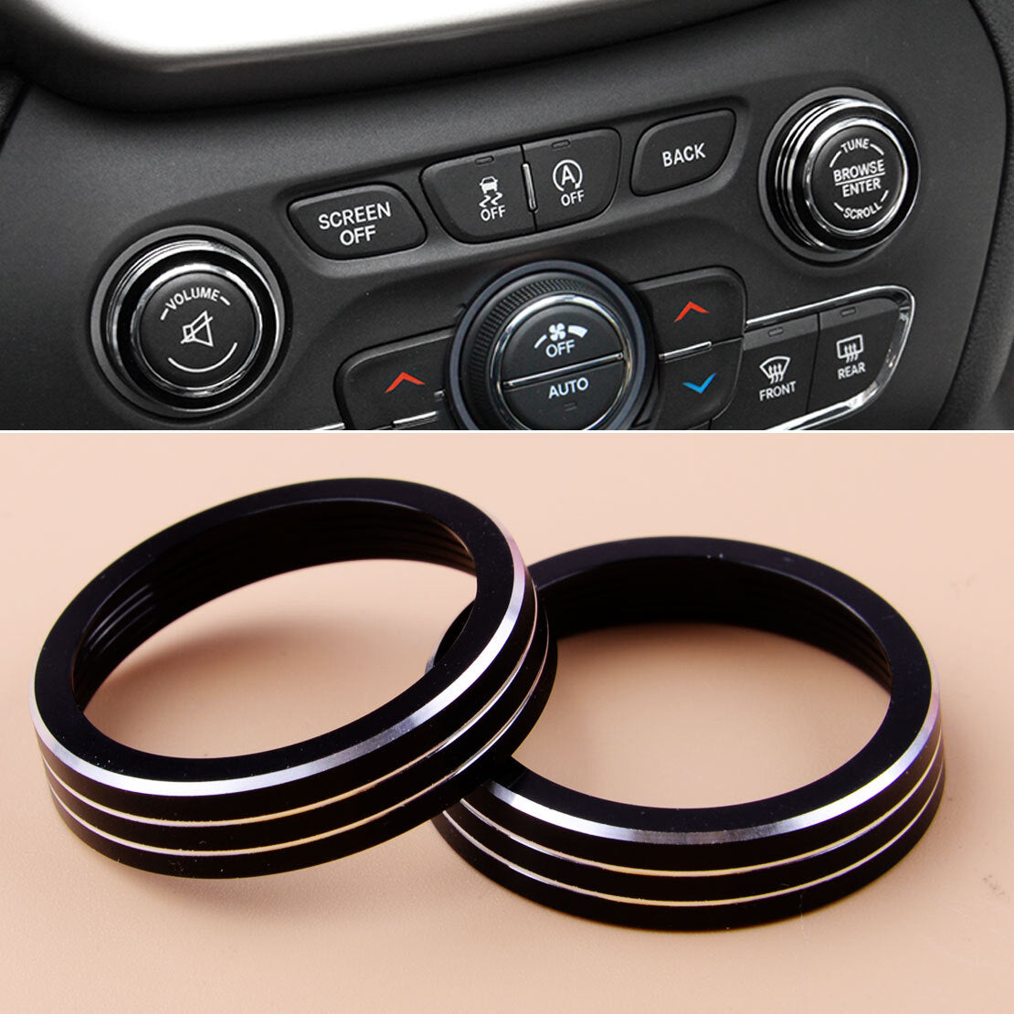 2pcs Black Console Volume CD Switch Knob Trim Cover Fit for Jeep Grand Cherokee