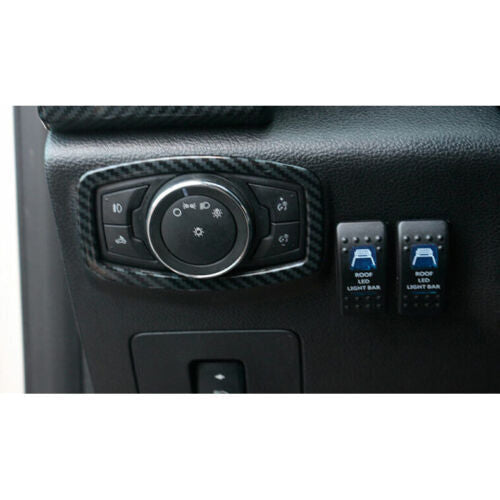 for Ford F150 F-150 2015-2020 Carbon Fiber Headlight Switch Trim Frame Cover ABS