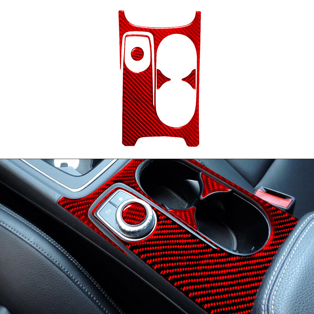 4X Red Carbon Fiber Middle Cup Holder Trim for Mercedes-Benz CLA GLA