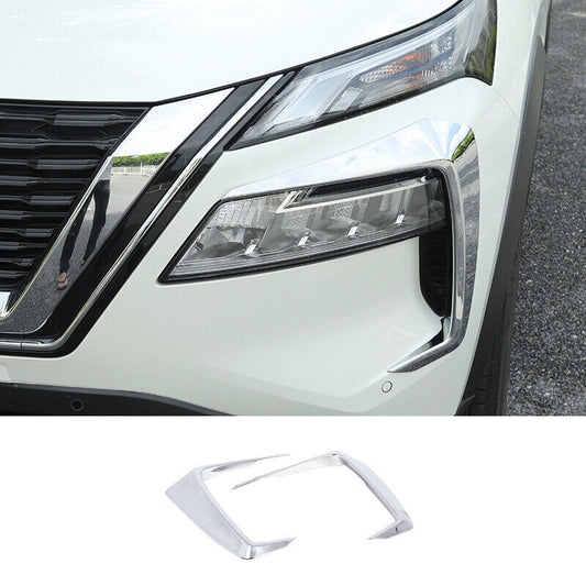 Chrome Front Headlight Lamp Eyebrow Cover Trim Fit for Nissan Rogue 2021-2022