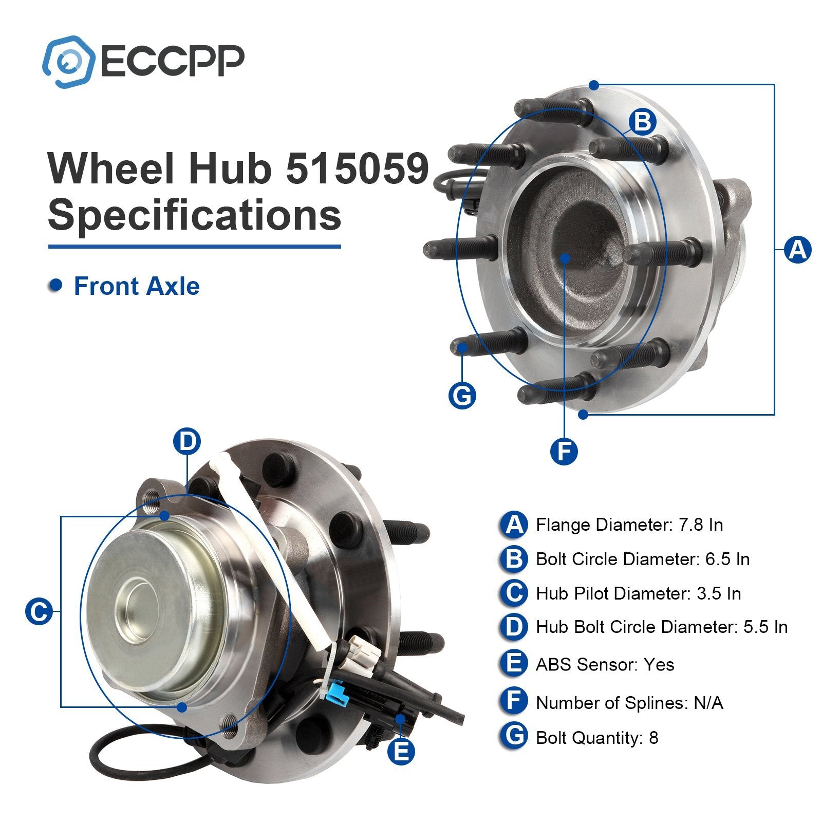 515059 Wheel hub bearing for front RWD vehicles, suitable for Chevrolet Express Savana 2500, 3500, 4500