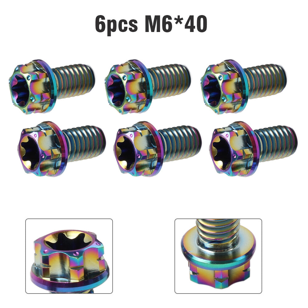 6pcs Bolts Torx Head Flange Screws M6x40mm For Motorcycle Bike Rainbow