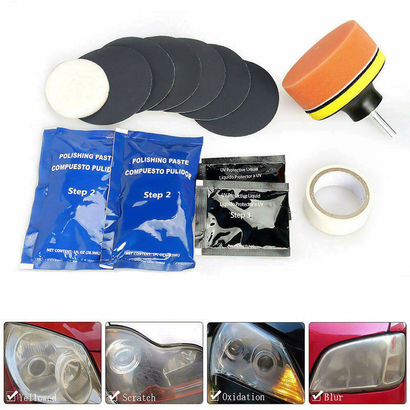 Car Headlight Polish Cleaning Polisher Restoration Glass Coat Scratch Repair Kit
