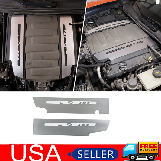 Engine fuel rail cover pair LH and right-hand fits 2014-2019 for Corvette C7 Silver Alloy