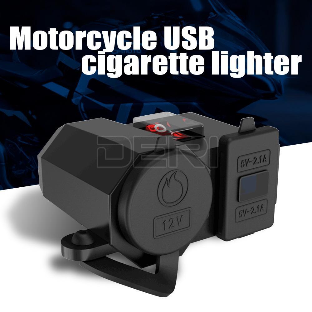 Waterproof Motorcycle Handlebar Dual-USB Phone Charger Socket Cigarette Lighter