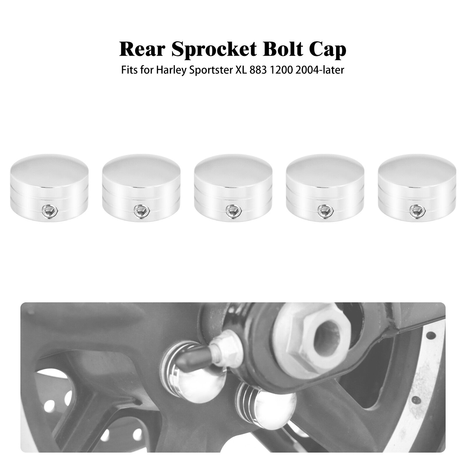 5pc Chrome Rear Sprocket Pulley Bolt Covers for Harley Touring Softail Sportster