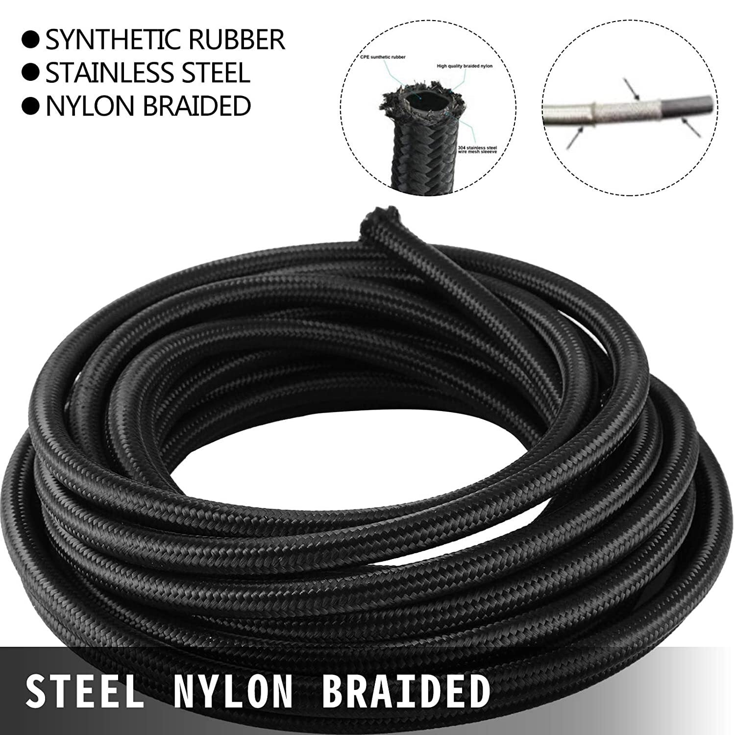 6AN 33ft Premium Oil Fuel Hose Kit - 6AN Steel Nylon Braided Oil Fuel Hose Kit